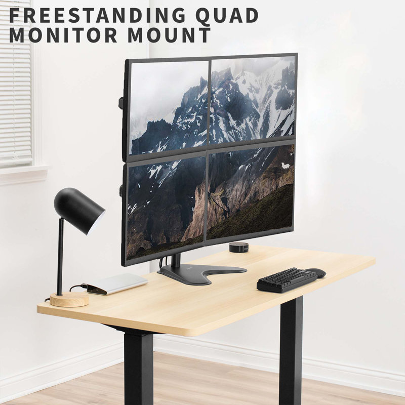 Black Quad Monitor Adjustable Steel and Aluminum Desk Mount