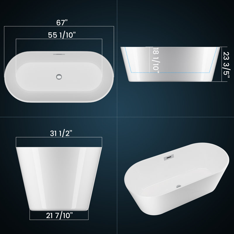 59" Freestanding Bathtub with Drain in Chrome, cUPC Certified,  for Your Bathroom, White