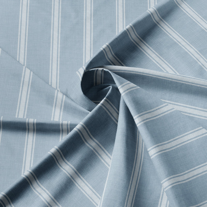 Shay Broad Ticking Stripe Cornflower Cotton Simple Top Pocket Drapery Panel Set of 2, 50" W x 108" L