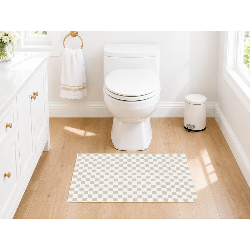 Checkered Absorbent Non-Skid Rectangular Toilet Mat