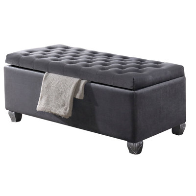 Grey Bedroom Bench With Lift-Top Storage - Practical & Chic Design Velvet Modern Luxury