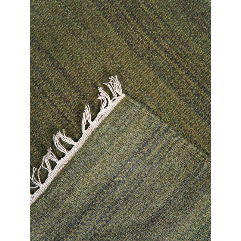 Alithea Hand Woven Flat Weave Kilim Wool Eco-Friendly Area Rugs - Runner, Olive Color, Plain Solid Design, Low Pile Handmade Area Rugs for Living Room, Bed Room