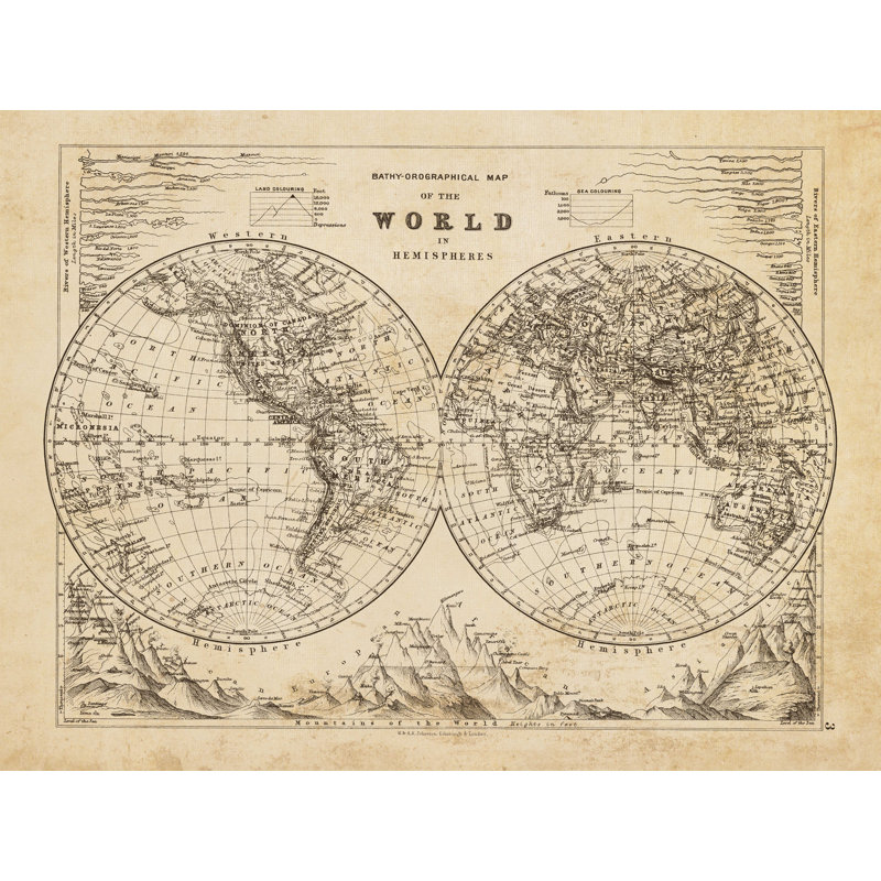 " New Hemisphere Map ", 18" H x 24" W  