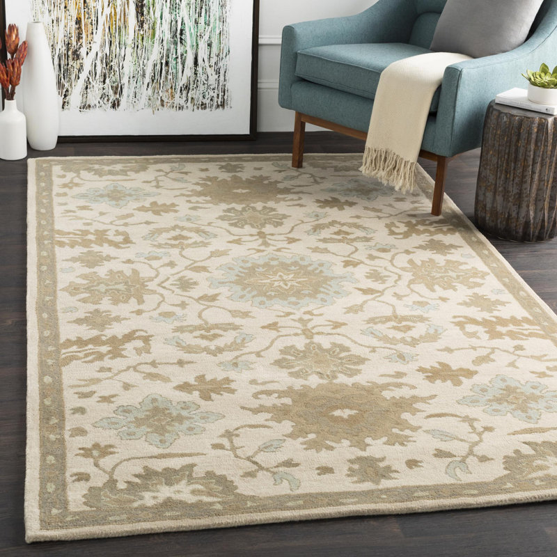 Tapis floral en laine touffeté à la main Arden, Rectangle 5 pi x 8 pi