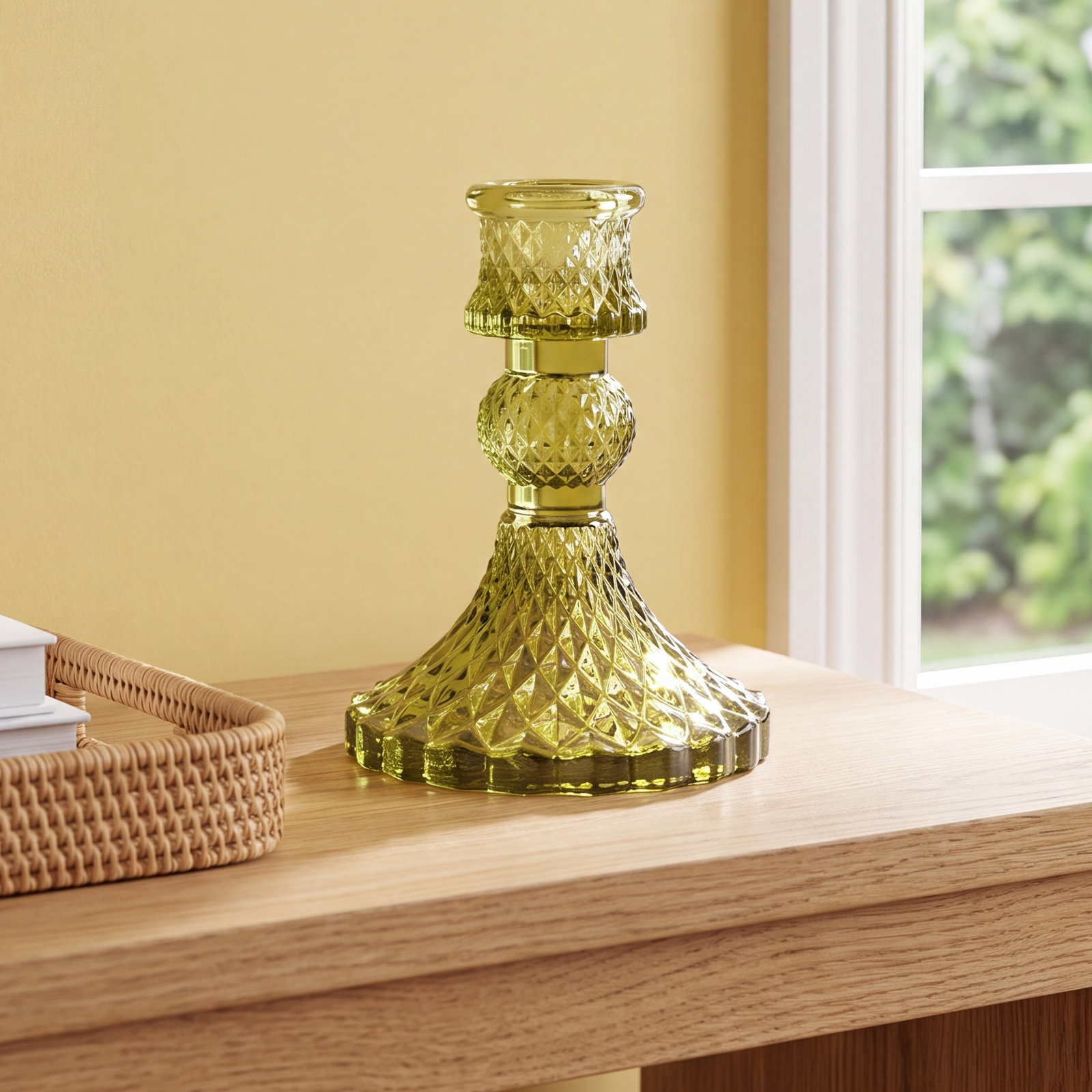 Eliana Glass Candlestick Holder, Green
