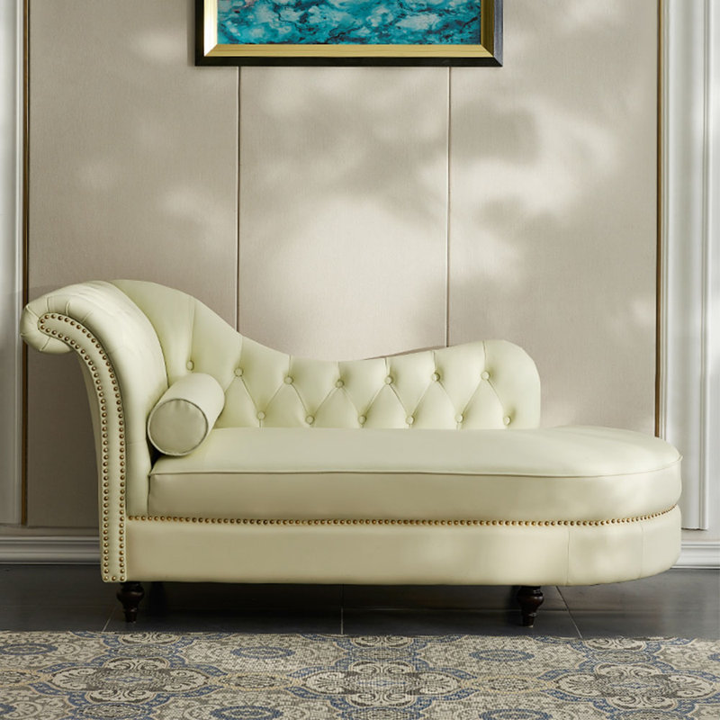 Chaise longue en similicuir Elegant Light Luxury, Accoudoir à gauche (vu de face), Beige