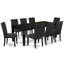 Ensemble de salle à manger 9 pièces comprenant une table de cuisine rectangulaire avec rallonge papillon et 8 chaises rembourrées en tissu de couleur noire, 42 po x 84 po, noir-1905734169-1905734150-1969199444