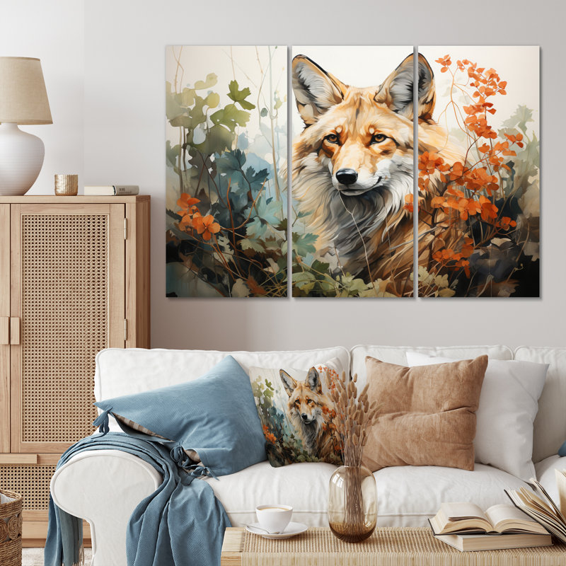 Fox Wilderness Observer, impression géométrique sur toile 3 pièces, H 28 po x l 36 po x P 1 po