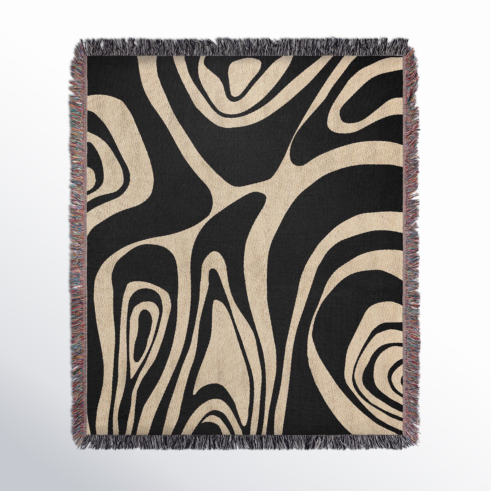 Kayle Cotton Throw Blanket, 52 x 37" – Throw, Black/Beige