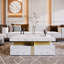 Table basse avec 4 tiroirs, carré en panneau de fibres à densité moyenne de couleur blanche, grand espace de rangement dissimulé pour le salon-129863361-129863362