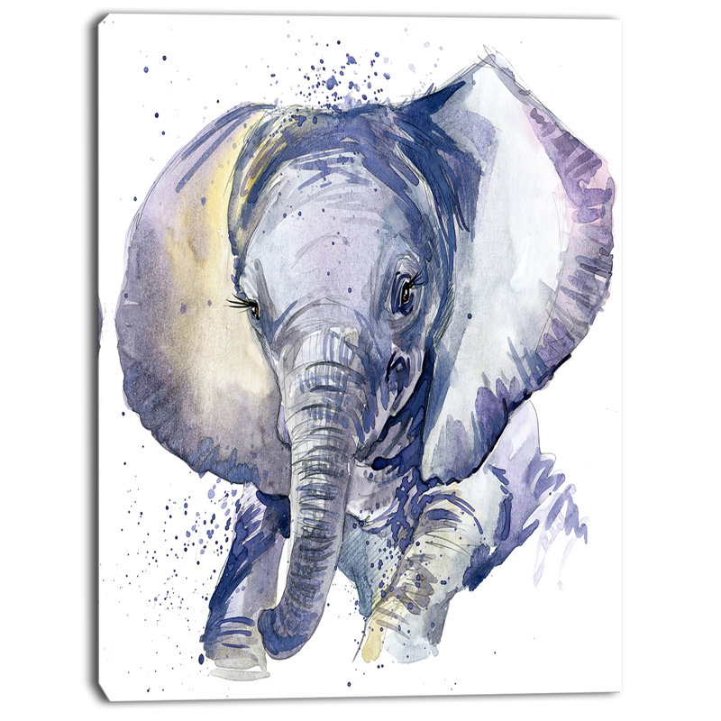 « baby éléphant blue aquarelle », reproduction d’art sur toile tendue, H 12 po x l 8 po x P 1 po, Toile tendue