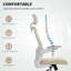 Chaise de bureau ergonomique, chaise de bureau avec appui-tête réglable, beige-1246598540