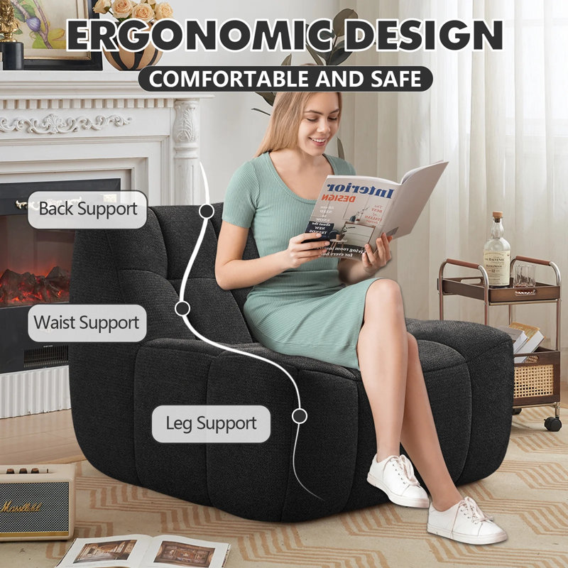 Modern Style 33.7" Oversized Bean Bag Lounge Chair, Black