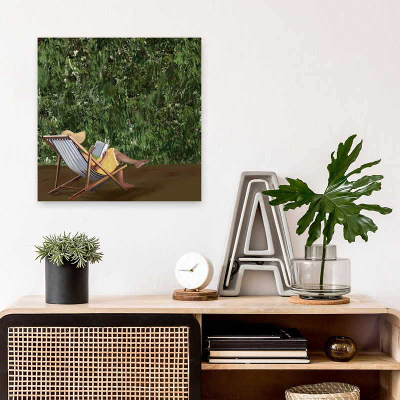 «Reading In The Garden Peaceful Serene Tranquil Nature Summer», art mural, 18" H x 18" W