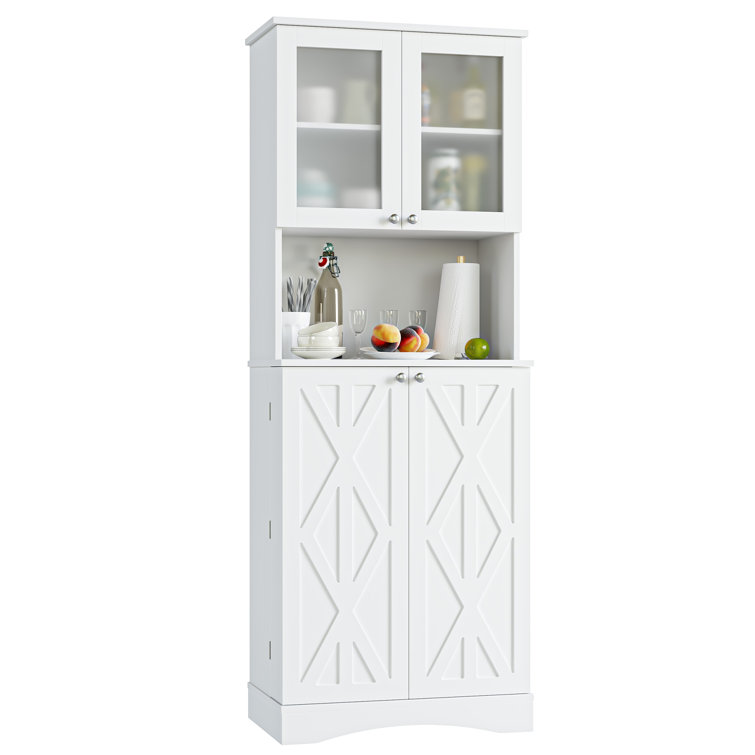 Lark Manor White Food Storage Kitchen Pantry with Glass Doors & Reviews