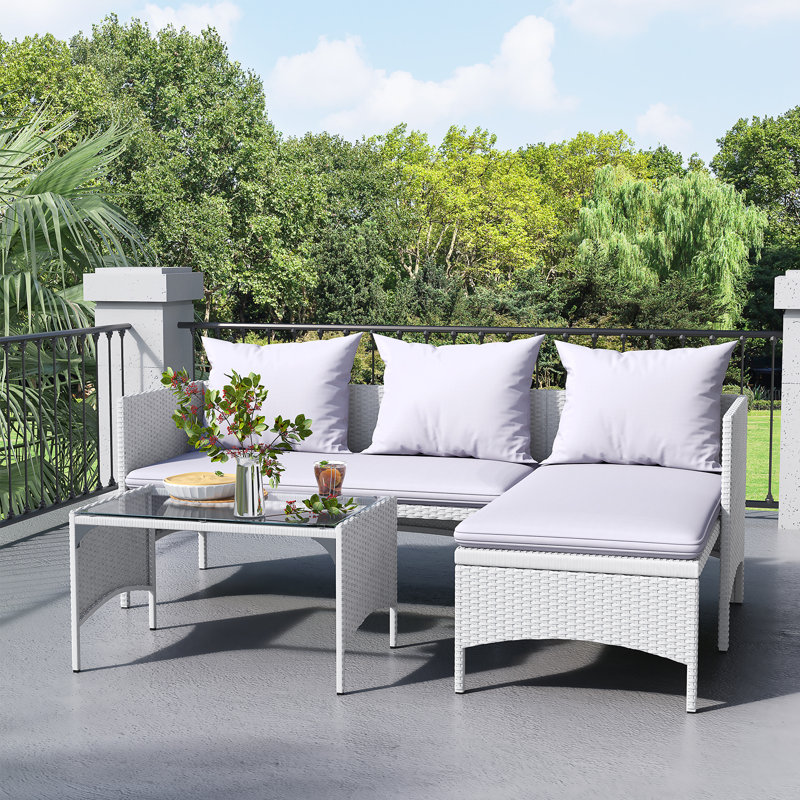 Conchita Polyethylene Wicker 3 - Person Seating Group with Cushions, Grey, Grey