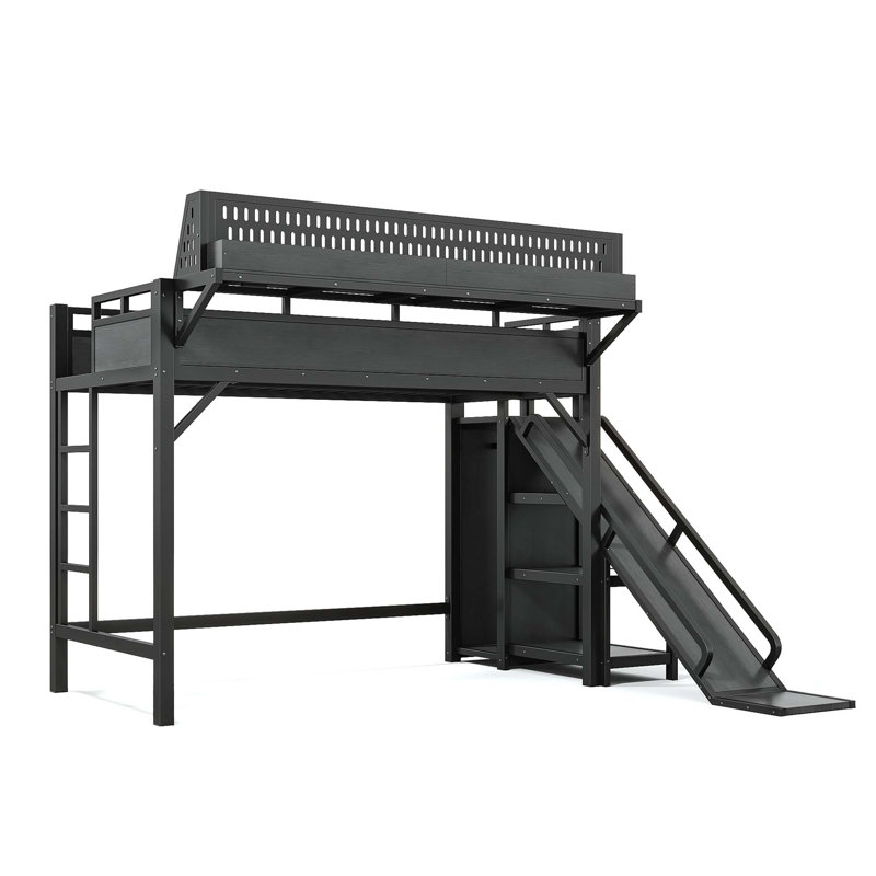 Lit mezzanine avec glissade et solution de rangement, Noir