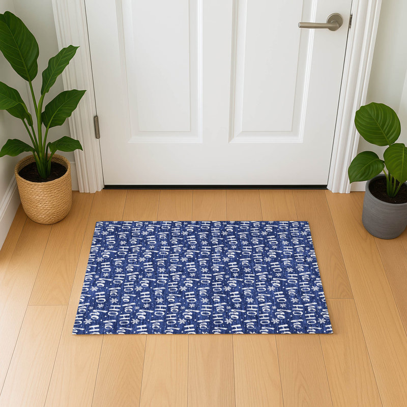 Premium Machine Washable Dockside AMF1814 HoHoHo Snowy Christmas Rug, Rectangle 1'8" x 2'6"