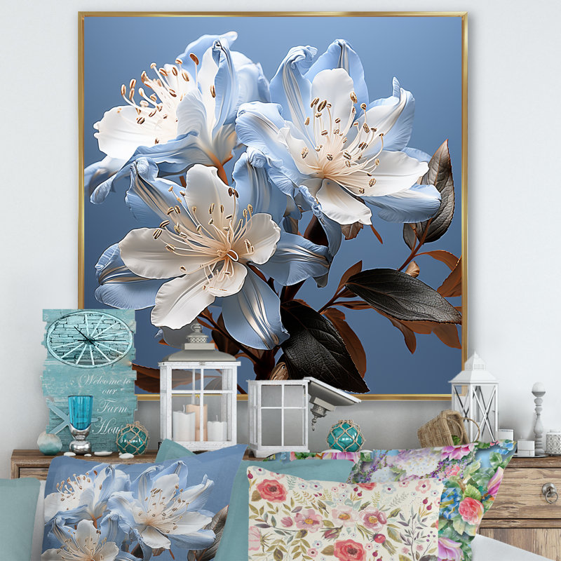 «Full Bloom Rhododendron Bouquet IV» sur toile, Cadre flottant doré, 36" H x 36" W