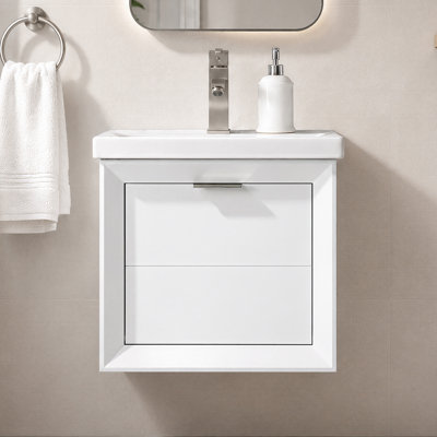 Meuble-lavabo mural simple 20 po avec plateau en céramique Draven
