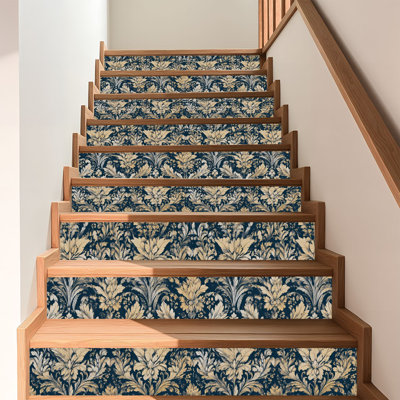 Peel and Stick Wallpaper Contact Paper Floral Damask Elegant Beige Navy Blue Design Self Adhesive and Removable 17.7in x 118in(45x300cm)