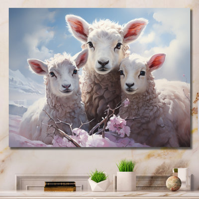 " White Pink White Pink Sheep Ethereal Guardians II " Mixed Media Print