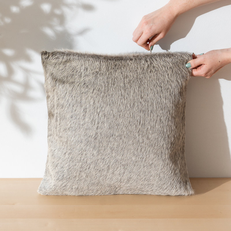 Brindle Cowhide Patchwork Pillow Single, Gray