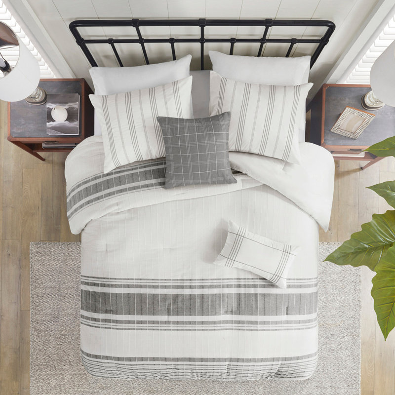 Ensemble d'édredon surdimensionné en jacquard de coton 6 pièces blanc / gris
