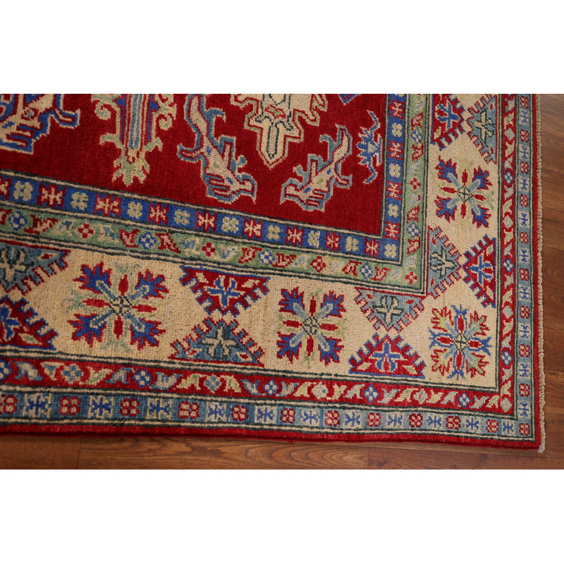 Tapis oriental géométrique rouge Kazak 5