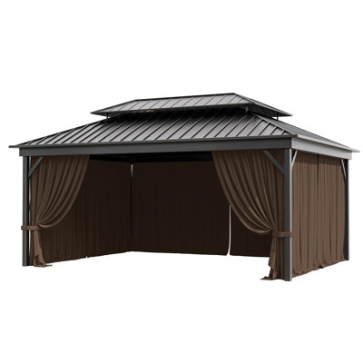 16X12 Ft. Outdoor Gazebo Curtains 4-Panels Polyester Side Wall For Gazebo, Only Curtains