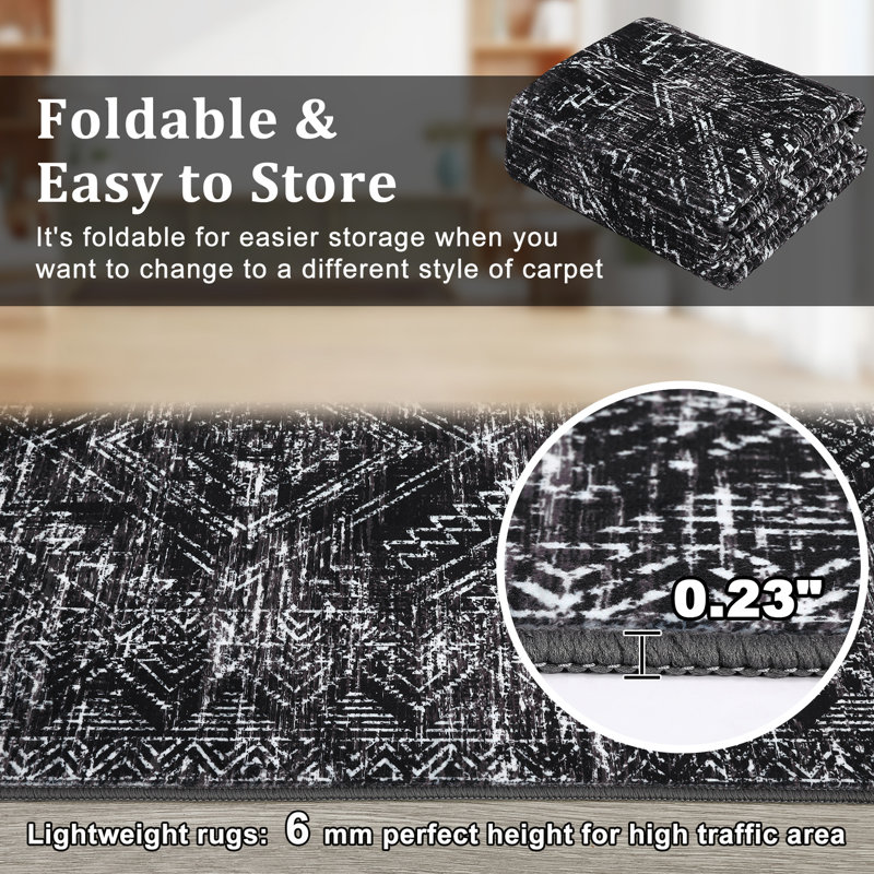 Modern Machine Washable Rug Non-Slip Area Rug for Living Room Low-Pile Rug Indoor Floor Cover for Bedroom Dining Room Hallway Kitchen Office