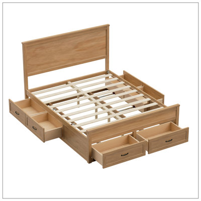 Cadre de lit grand format avec rangement en bois - 6 tiroirs - Lit plateforme - Seadrift