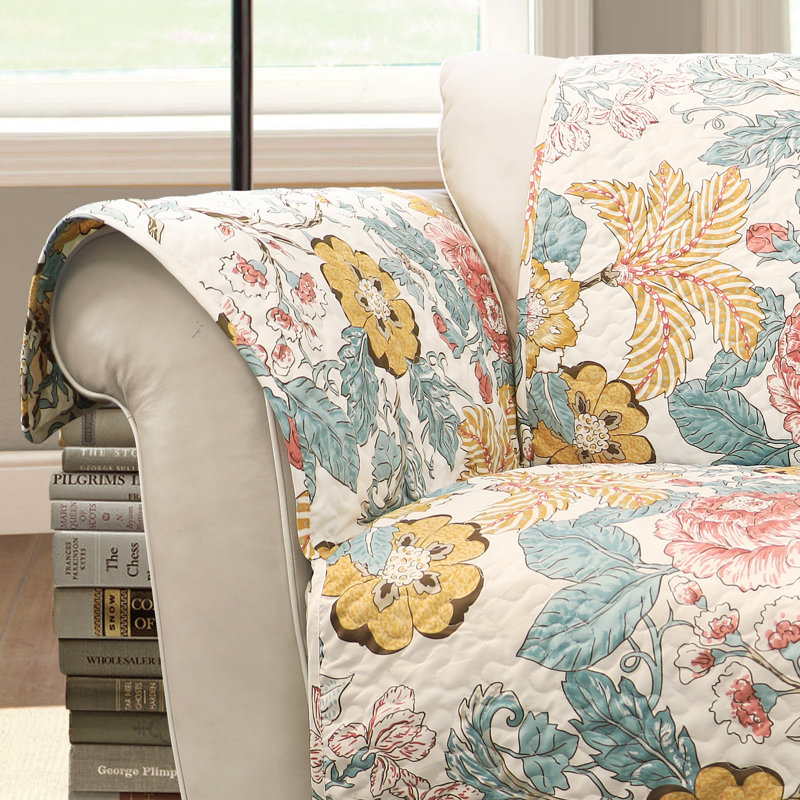 Cozy Cottage Floral Reversible Armchair Protector in Blue/Yellow