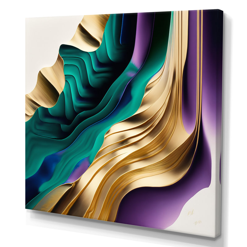 Mauve, vert et or, "Bold Strokes III", art mural abstrait, H 16 po x l 16 po x P 1 po, Toile tendue