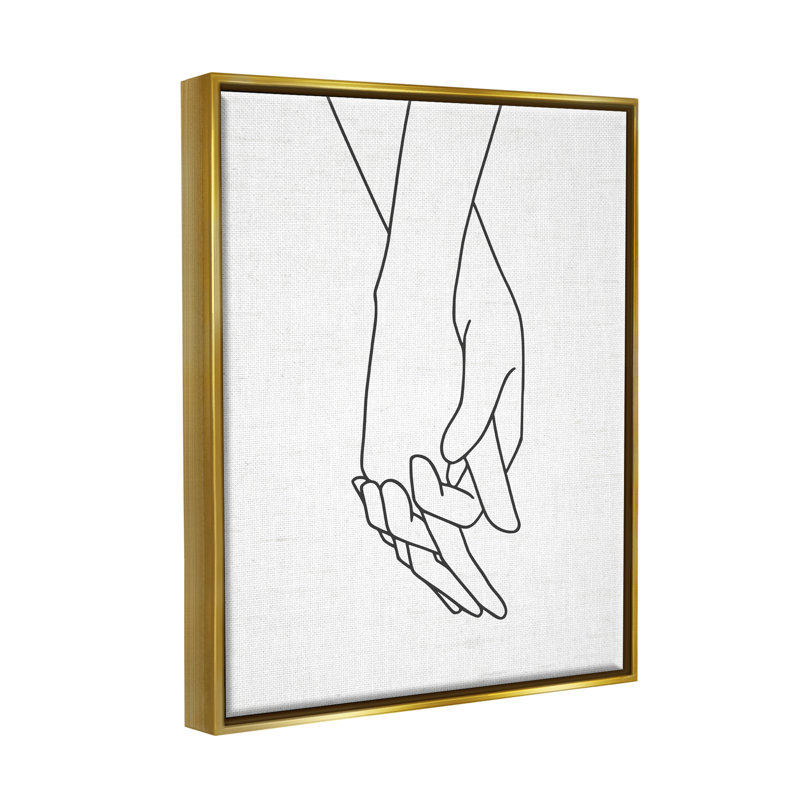 Romantiques mains dans la main, dessin d'un couple d'amoureux par lettré et doublé - reproduction de cadre flottant sur toile