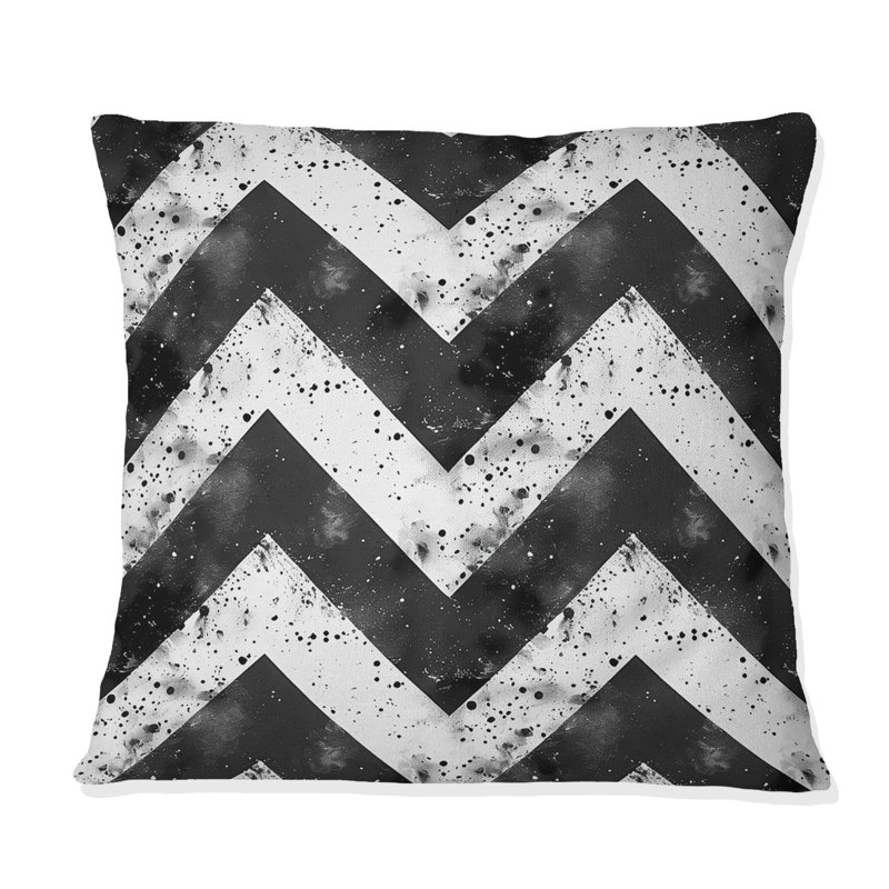 Chevron Flow III - Coussin décoratif à chevrons, Noir / blanc, H 18 po x H 18 po