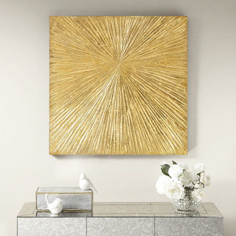 Modern Gold Resin Wall Art - Abstract Burst Hand Painted 30"X30 30"W X 30"H