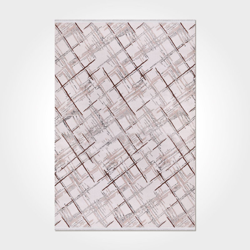 Tapis moderne / abstrait crème lavable à la machine antidérapant, Rectangle 3 pi 4 po x 5 pi
