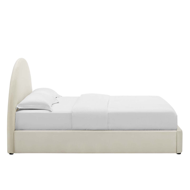 Alabaster Velvet Upholstered Full Platform Bed with Arched Headboard
