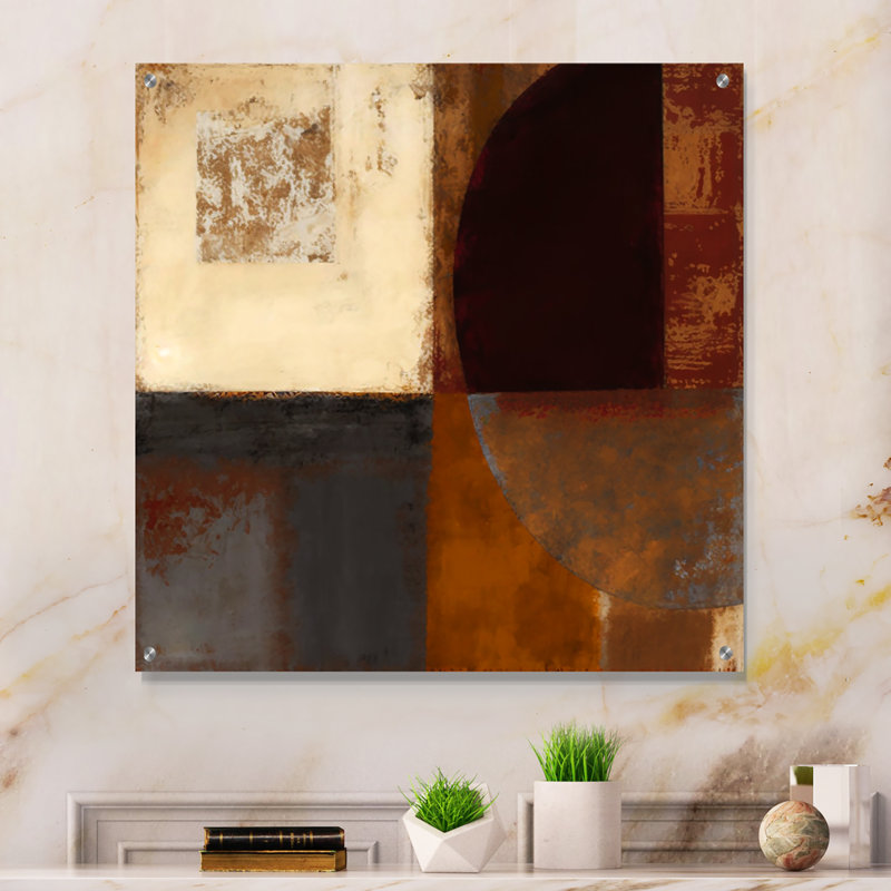 Chocolat brun élémentaire V - Art mural abstrait en verre acrylique, H 16 po x l 16 po
