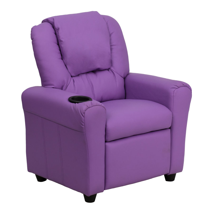 Contemporary Kids Recliner with Cup Holder and Headrest, Lavender