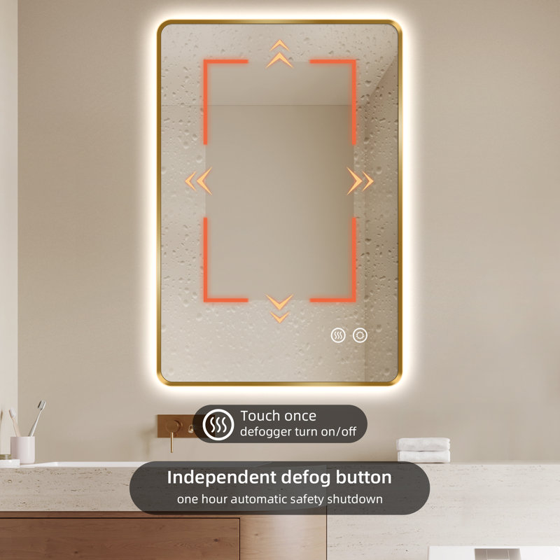 Backlit LED Bathroom Vanity Mirror, Gold, 36” x 24”