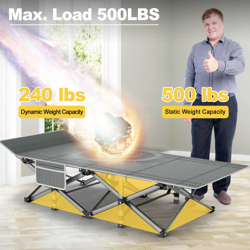 Lit de camp pliant pour l'extérieur avec matelas et sac de transport, Gris / bleu