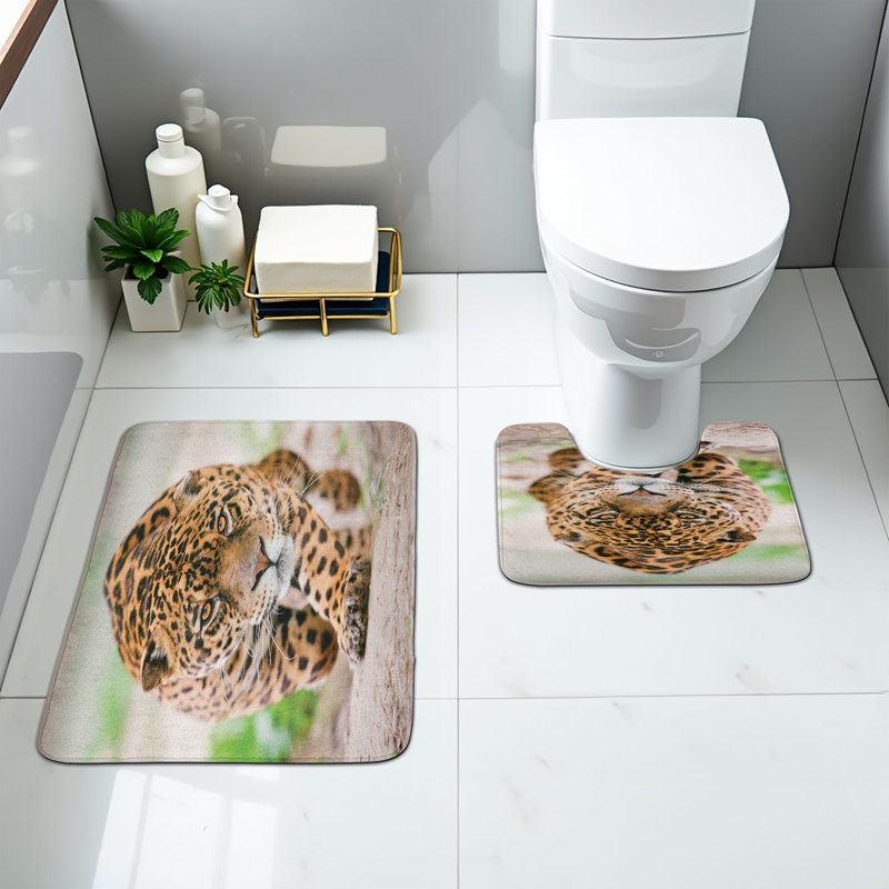  Ensemble de 2 tapis de salle de bain Leopard