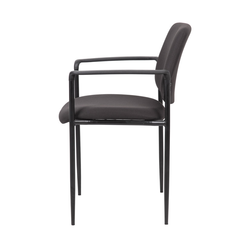 Modern Black Vinyl and Metal Stacking Chair with Comfort Arms