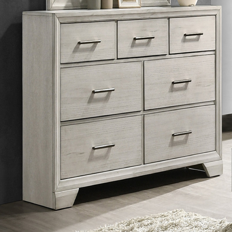 1pc Commode de style contemporain avec tiroirs de rangement pour chambre à coucher, meubles en bois massif, finition brume blanche