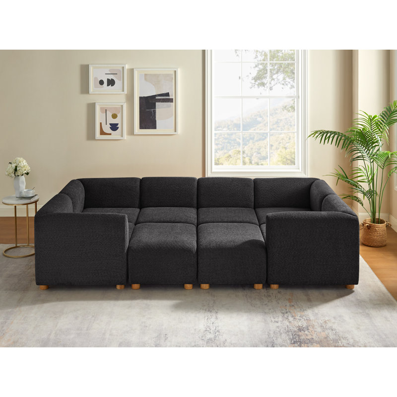 8-Piece Sectional Couch Upholstered Sectional Sofa, Polyester gris foncé