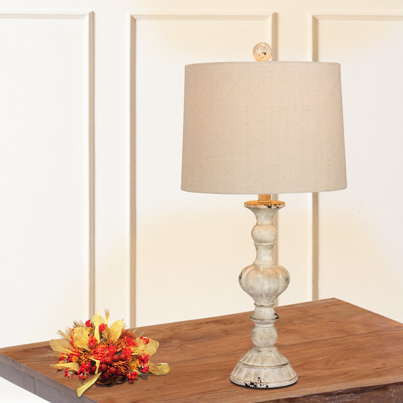 Roxann Resin Table Lamp, Oatmeal, White