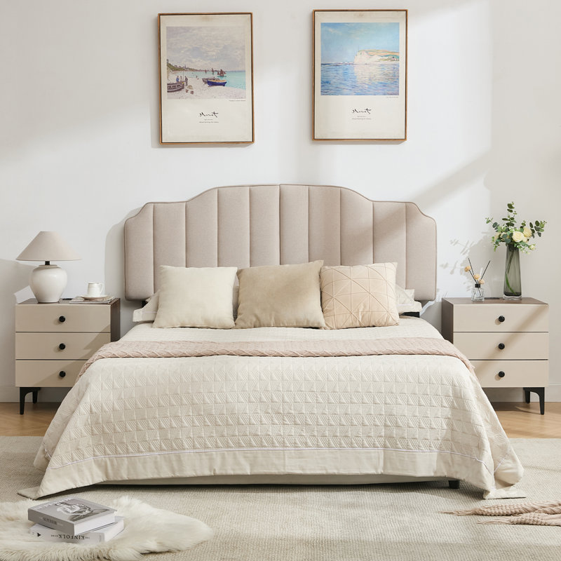 Vertical Channel Tufting Upholstered Headboard Adjustable Height & Width Bed Head Board, Brown, Full / Queen