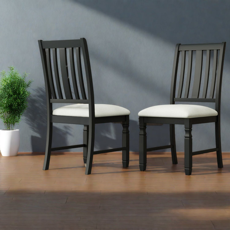 Ensemble de 2 chaises de salle à manger, structure en bois d'hévéa, style maison de campagne